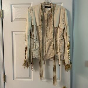 Chic Cream Utility Jacket with Gold Details